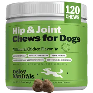 Deley Naturals Hip & Joint Chews for Dogs - Extra Strength with All Natural Chicken Flavor, Made in the U.S. with Pure Ingredients