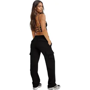 Womens Joggers Casual Baggy High Waisted Sweatpants Straight Leg Sweat Pants with Pocket Black Womenswear