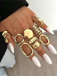 Elegant Chunky Flower Geometric Knot Star Sun Faux Pearl Layered Metal Rings Set, Statement Ring Set, Trendy Jewelry Set, Vintage Style Jewelry for Party Dating Gift, Gold Color