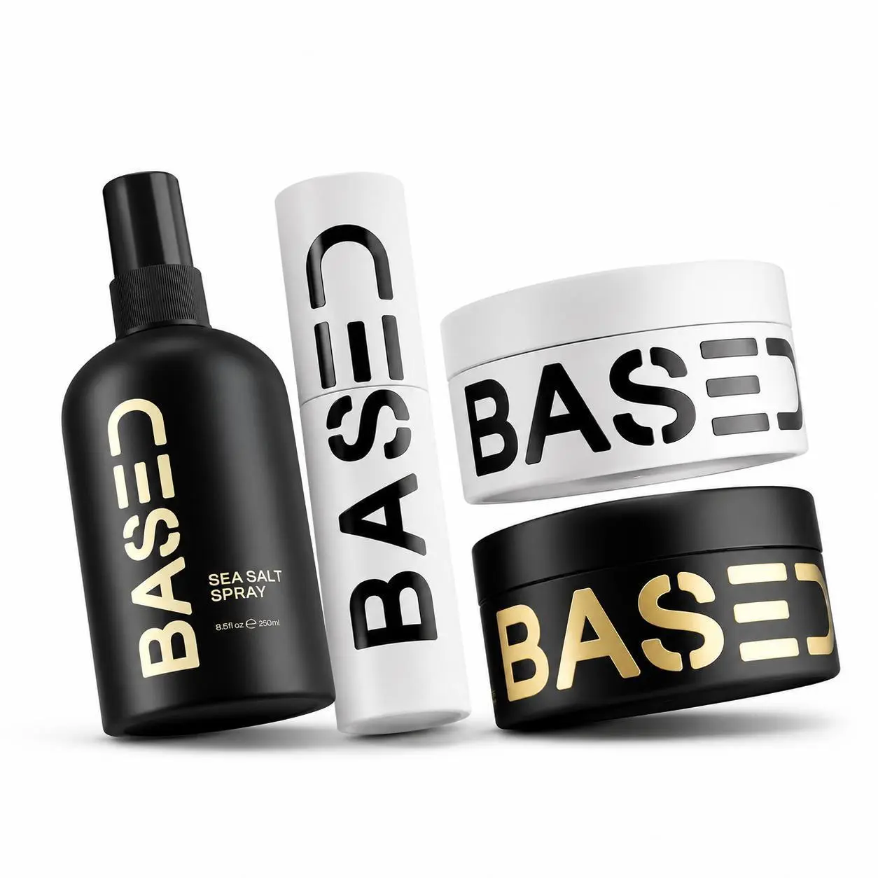 BASED Ultimate 4-Piece Men's Hair Styling Bundle – Sea Salt Spray, Texturizing Powder, Styling Clay & Pomade for Volume & All-Day Hold