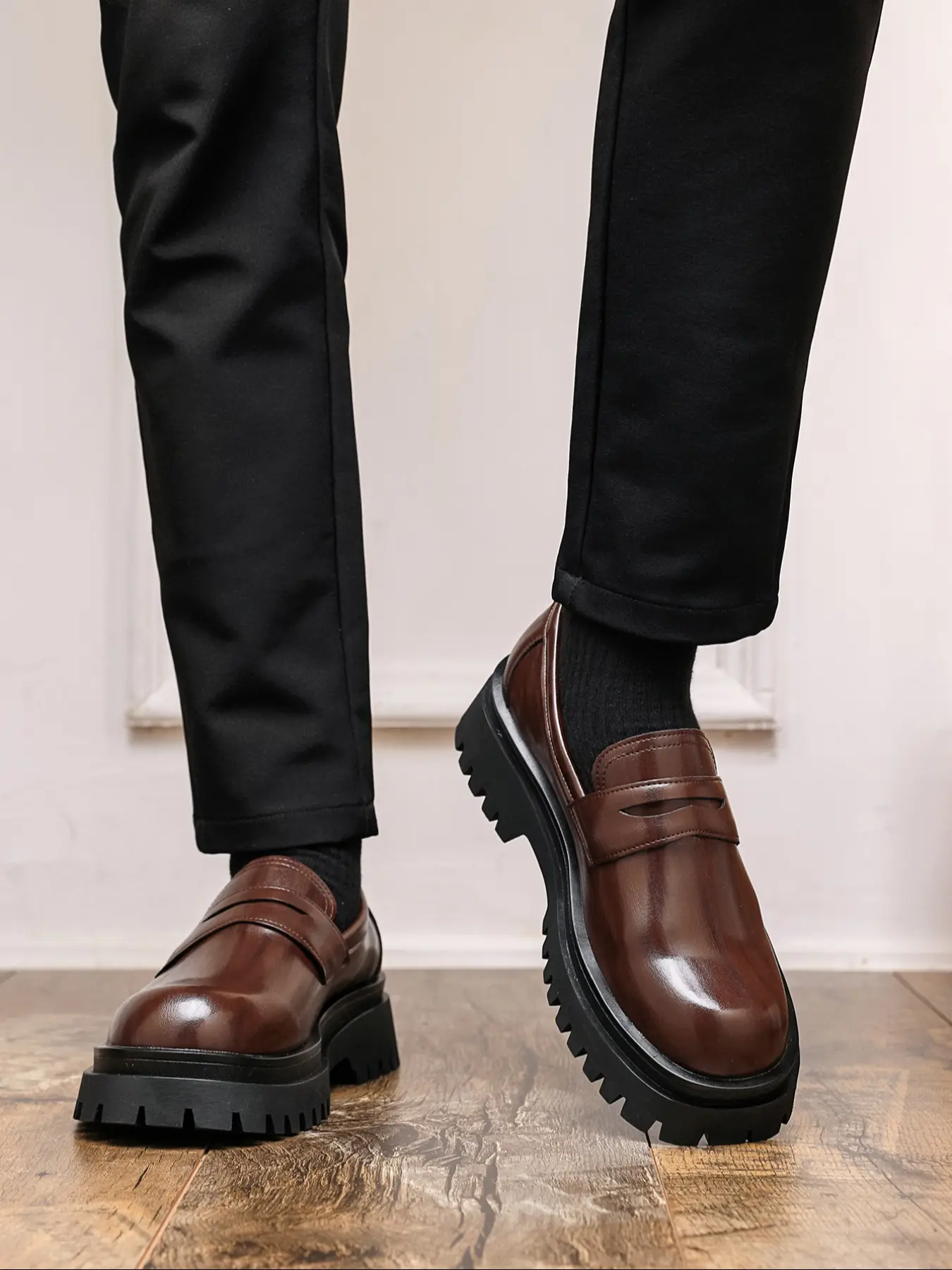 Men Chunky Sole Oxford Shoes Men's Thick Sole Height Increasing Loafers, Fashionable Loafers Men Chunky Sole Oxford Shoes Men's Thick Sole Height Increasing Loafers, Fashionable Loafers