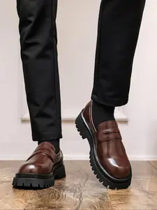 Men's Thick Sole Height Increasing Loafers, Fashionable Loafers, Casual Fashion Comfortable Versatile Classic Style, PU Leather Rubber Sole, All Seasons