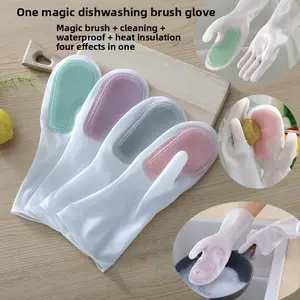 Multifunctional Magic Brush Dishwashing Gloves Waterproof Latex Kitchen Cleaning Gloves for Washing Dishes Clothes Housework Women