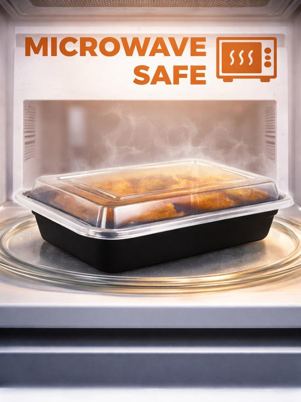 28oz One Time Use Plastic Black BPA Free Food Prep Containers, Nuts Container, Bento Box, Fast Food Take Out Box, BBQ Box, Portable, Stackable, Extra Thick, Microwavable, Freezer Safe, Disposable, Leak proof, Dish Washer Safe