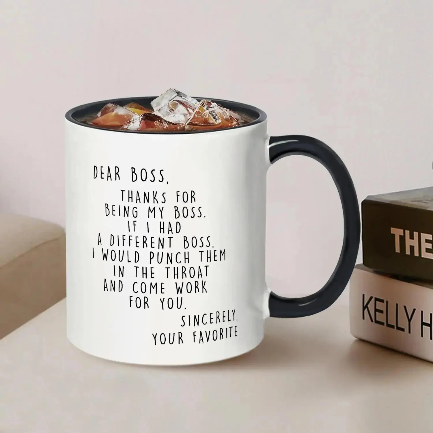 Funny Letter Pattern Coffee Mug, 1 Count Dear Boss Thanks for Being My Boss Mug, Creative Ceramic Gift Mugs, Birthday Gifts Mug