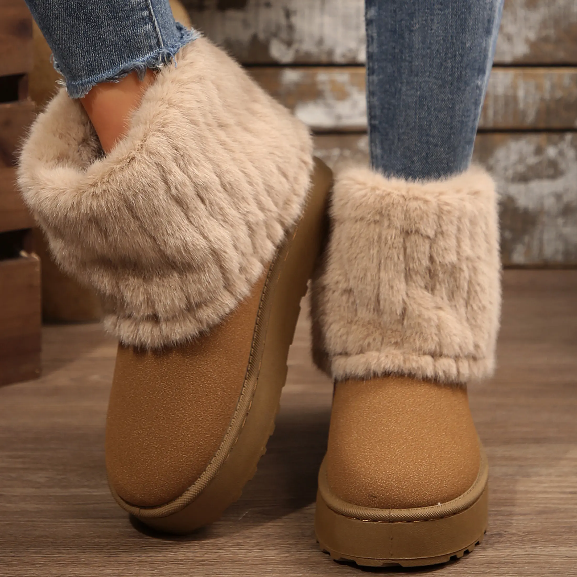 Womens Snow Boots Fluzzy Lined Short Casual Shoes with Platform Fuzzy Fluffy Mid Calf Snow Boots Womens Snow Boots Fluzzy Lined Short Casual Shoes with Platform Fuzzy Fluffy Mid Calf Snow Boots