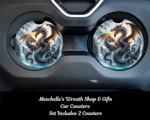 Dragon Theme Car Coasters, 2-Piece Sets, Neoprene/Ceramic Material, Spill-Proof Automotive Interior Accessory, Functional Decoration for Cup Protection & Car Interior Upgrade
