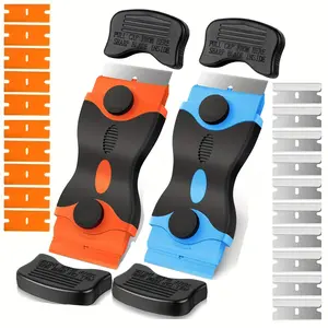 2 Piece Razor Scraper Set, Two-In-One Tool with 10 Plastic Blades & 10 Metal Blades, Multi-Functional Cleaning Razor for Stickers, Labels, Adhesive, Paint Scraper