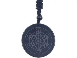 Emf Protection Shungite Stone Metatron Cube Energy Necklace,EMF Metatron Cube Necklace for Men Women,Black