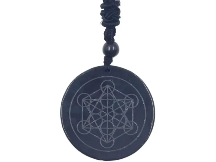 Emf Protection Shungite Stone Metatron Cube Energy Necklace,EMF Metatron Cube Necklace for Men Women,Black