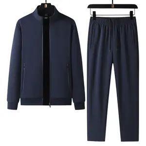 Casual Men's Suit Two-Piece Set Stand Collar Jacket Plus Size Loose Fit Large Size Jacket Middle-aged and Elderly Suit