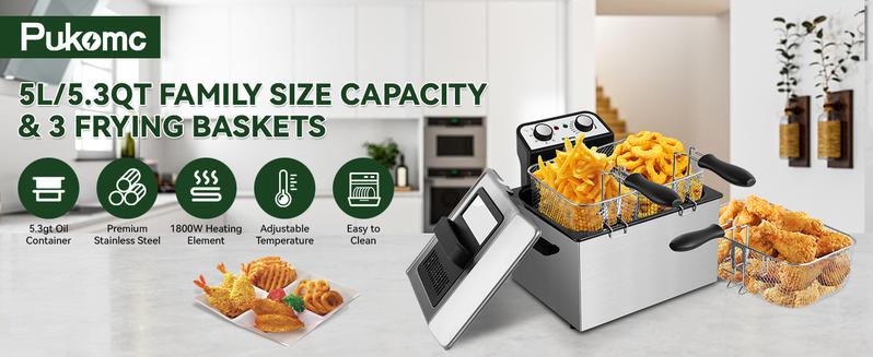SUSTEAS Electric Deep Fryer with 3 Baskets 4 Liter Oil Capacity Cool Touch Sides Dishwasher Safe Adjustable Temperature Control with Viewing Window for Home Use - Lid Design SUSTEAS Electric Deep Fryer with 3 Baskets 4 Liter Oil Capacity Cool Touch Sides Dishwasher Safe Adjustable Temperature Control with Viewing Window for Home Use - Lid Design