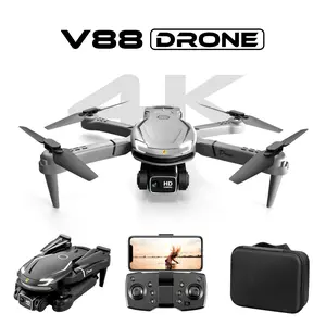 V88 Drone with 4K Dual Camera for Beginners, Foldable RC Quadcopter, Optical Flow Positioning, 90° Adjustable Lens, 50X Zoom, 360° Stunt Roll, Altitude Hold, Trajectory Flight, 1800mAh Modular Battery, FPV Drone with Carrying Case