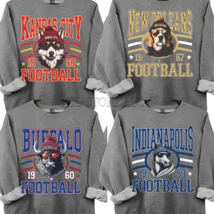 New Retro Style Varsity All Team Football Crewneck Sweatshirt -Dark Heather Color, Long Sleeve, Medium Clothing Length - Spirit Animal Football, Sports Hometown, Menswear, All Sizes U8K