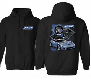 1320 Video Corvette Hoodie – Blue C6 Sports Car Graphic Pullover, Racing Parts Inspired Design, Turbo Streetwear Hoodie for Auto Enthusiasts, Unisex Menswear Top