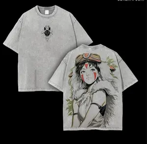 valentine shirts San - Princess Mononoke Anime Double Printed Vintage Washed Tee Unisex Oversize