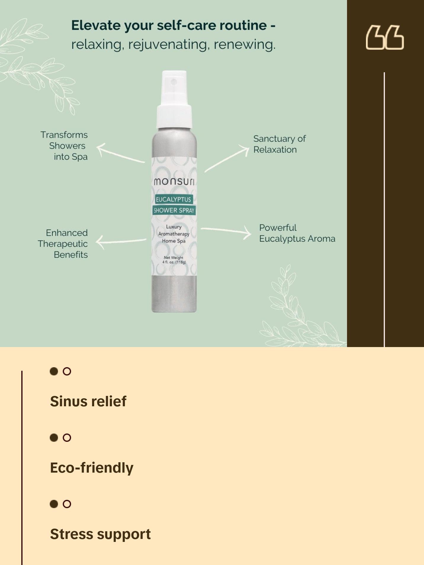 Eucalyptus Aromatherapy Shower Spray – Organic Sinus Relief & Stress Support Mist with Menthol & Peppermint Oils, Natural Spa Shower Steamer Alternative, Self-Care Spray for Congestion, Relaxation, and Deep Breathing