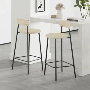 Spaco Set of 2 Black and Creamy White Handwoven Paper Rope Counter Stools - Modern Boho Round Counter Height Barstools, Sturdy Furniture Barstools for Dining, Kitchen Use