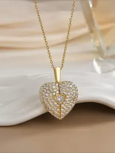 Elegant Copper Zircon Heart Pendant Necklace, Cubic Zirconia Pendant, Love Heart Necklace, Stainless Steel Chain, Versatile Design for Women, Perfect Gift for Valentine's Day & Mother's Day