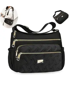 High-Quality Women's Heart Embroidered Crossbody Shoulder Bag, Zipper Design, Large Capacity, Adjustable Strap, Versatile Shoulder Bags, All Seasons, Stylish Crossbody, Fashionable Crossbody Bag, Crossbody Shoulder Purses