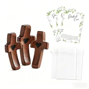 3set/6set/10set  Wooden Pocket Cross with Heart Engraving, Handmade Comfort Cross with Greeting Card & Organza Bag, Christian Religious Gift for Baptism, Communion, Confirmation, Sympathy & Encouragement