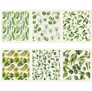 6 Pcs Swedish Dishcloth for Kitchen Swedish Dish Towel Reusable Paper Towels Swedish Sponge Cleaning Cloths Wipes Absorbent Quick Drying Washable No Odor Decorative Hand Towel