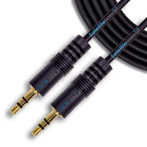 SatelliteSale Auxiliary 3.5mm Audio Jack Male to Male Digital Stereo Aux Cable Universal Wire PVC Black Cord 15 feet