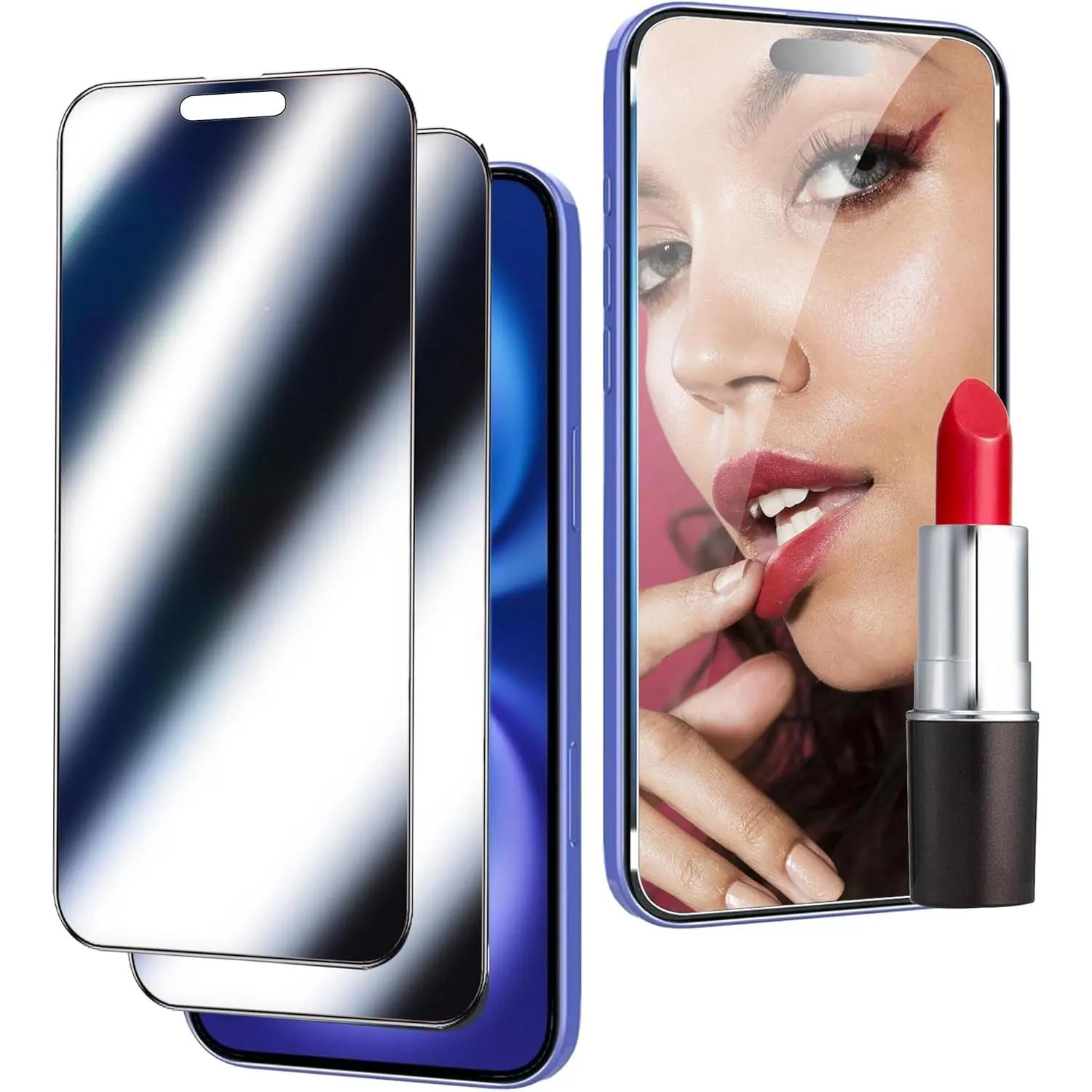 2-Pack Crystal Tempered Glass Privacy Screen Protector for iPhone 16 (6.1in) - Mirror Effect, Anti-Spy, Case-Friendly, Easy Installation, No Bubble, Silver - Compatible with Smartphone, Handheld, Cellphone Devices
