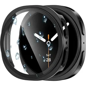Waterproof Case for Samsung Galaxy Watch 8 Screen Protector 44mm with Tempered Glass, 1-Pack Hard PC Cover Bumper for Galaxy Watch8 – No Fog, Touch-Responsive