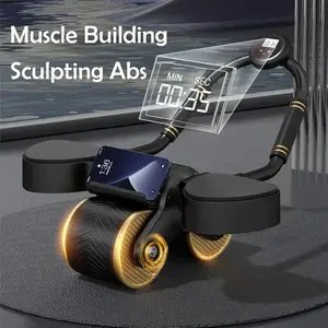 Double wheel Abs Roller with Pad Automatic Rebound abdominal Wheel Timer Abs Exercise Equipment Abs Stimulator Exercise Roller Home Gym Fitness