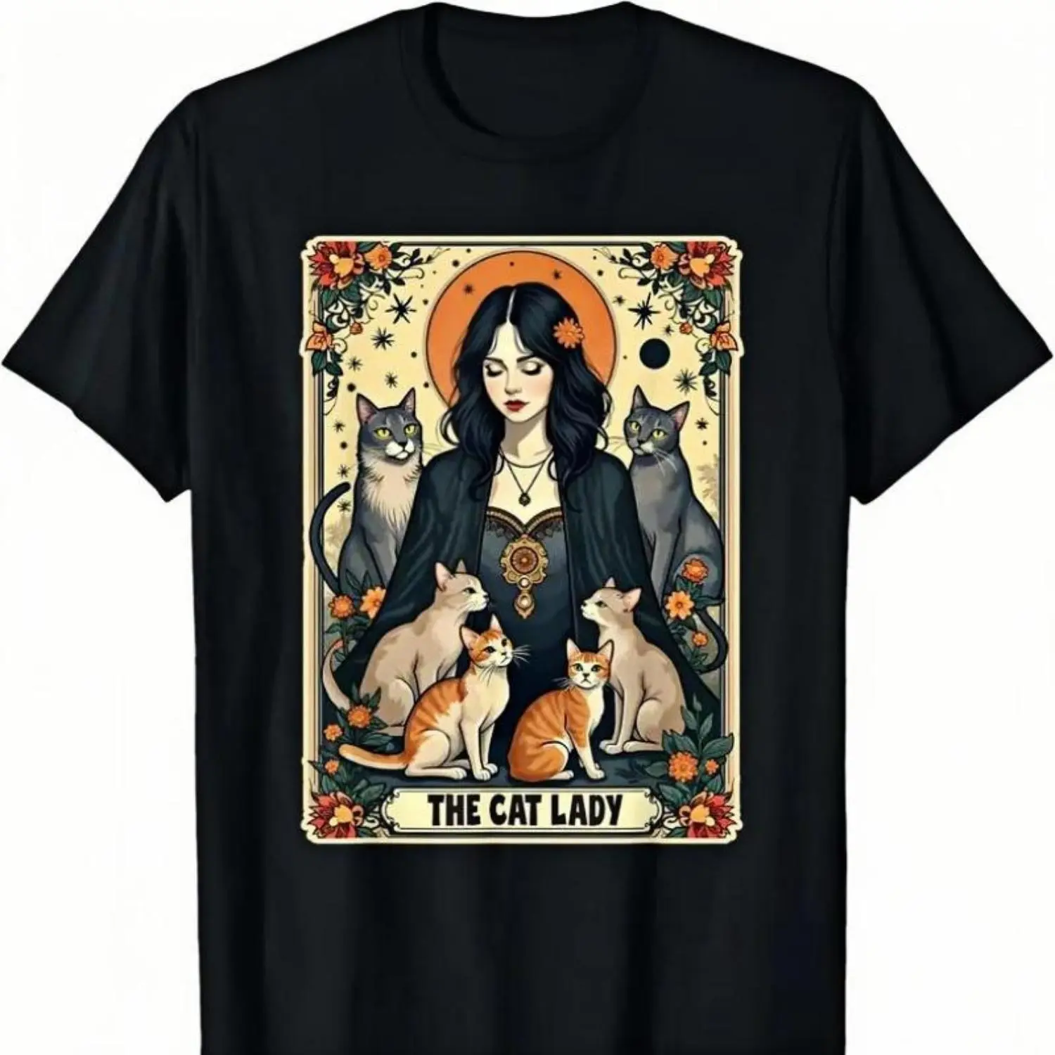 Unisex The Cat Lady Tarot Card Shirt Women Witchy Gothic Cat Mom T-Shirt Novelty Graphic T Shirt funny tshirt Undershirts Tees Casual Streetwear Classic Plain Men's Women Cotton Moisture Wicking Short Sleeve Crew Neck