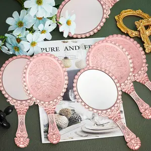 12Pcs Vintage Handheld Mirror with Handle Embossed Princess Handheld Mirror for Women Gifts Princess Party Favors Travel Makeup Supplies(Pink) - Home Improvement.
