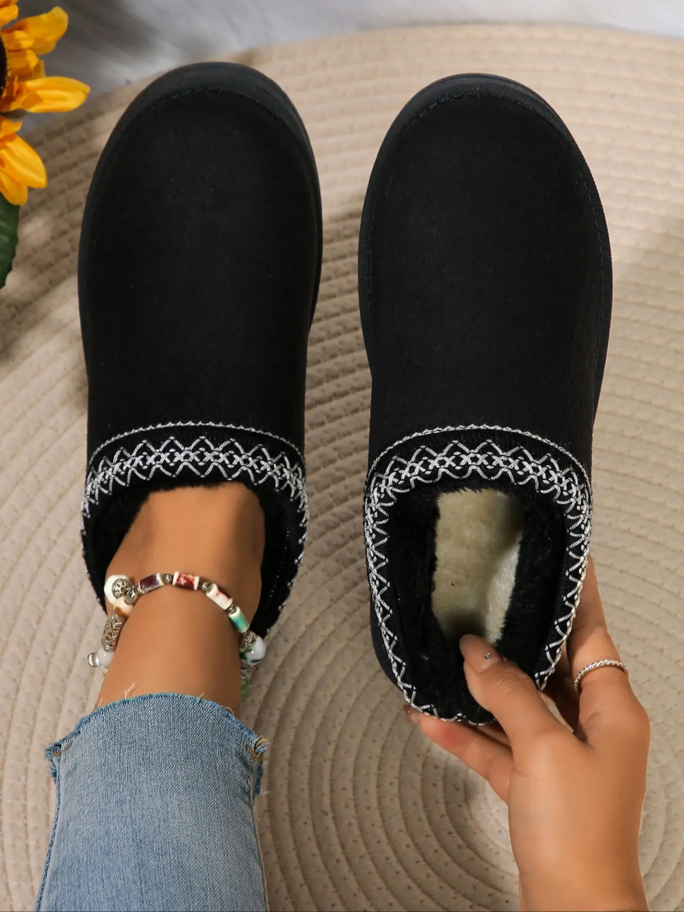 Women Slippers Platform Mini Boots, Short Ankle Anti-Slip Non Slip Design Boot, Fleece Lined Shoes, House Slippers, Warm Home Slippers, Outdoor & Indoor Use, Fall & Winter, Rubber House Shoes, Casual Slipper Shoes