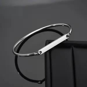 FF0044 New Store Opening||Custom Engraved Bar Bangle| Minimalist Stainless Steel Cuff Bracelet|Perfect for birthdays, anniversaries, Mother’s Day, or graduation-engrave a special message to make it one-of-a-kind.