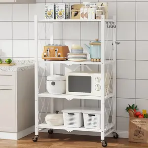 Joybos Foldable Storage Shelving Unit with Lockable Wheels, Space-Saving Organizer Rack for Home and Office, Freestanding Metal Rack, White rotatablerackshoes Space-Saving balcony plantstand stable garage storage holders & racks
