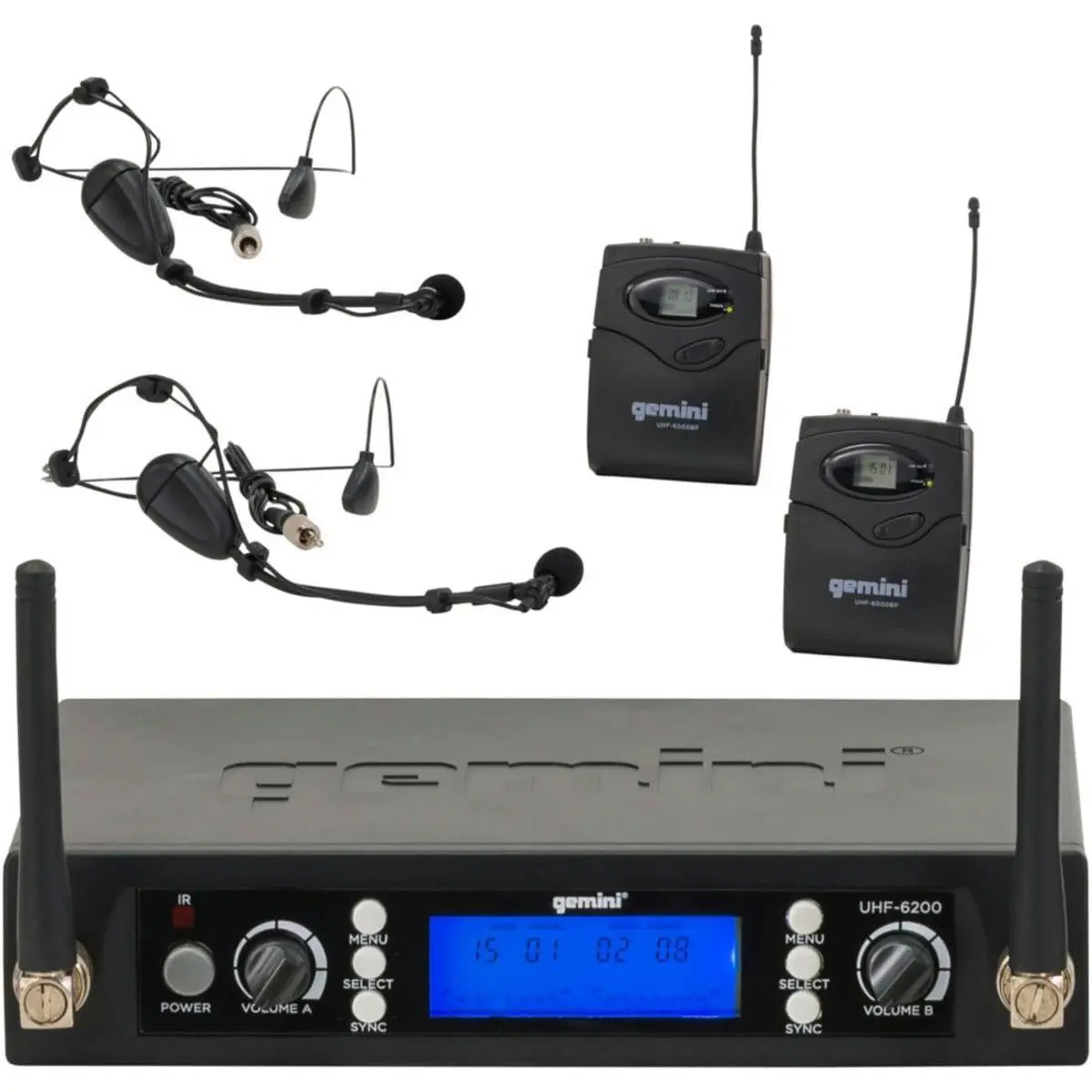 Gemini UHF-6100HL Single Channel Wireless PLL System, Includes UHF Receiver, Beltpack Transmitter and Headset Lavalier Microphone