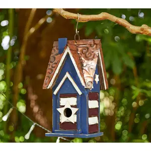 Glitzhome 12" USA Patriotic Distressed Villa Garden Birdhouse