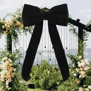 Suncalla Big Black Bow for Wedding 42 x 27 Inch Large Velvet Party Decorations Coquette Birthday Party Bow Decor Backdrop Big Themed Room Large Wall Decor Ornaments Giant Door Ribbon Velvet