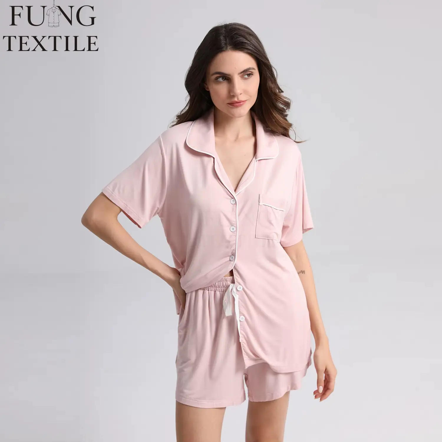 Fung 6058 Modal Viscose Spandex Women Short Pajama Set Bridesmaid Bridal Party Loungewear US Warehouse in Stock Fast Shipping