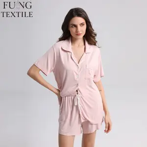 Fung 6058 Modal Viscose Spandex Women Short Pajama Set Bridesmaid Bridal Party Loungewear US Warehouse in Stock Fast Shipping