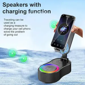 Adjustable Cell Phone Holder Stand with LED Light & Bluetooth Speaker