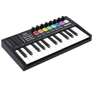 25-Key MIDI Keyboard Controller, 8 Backlit Drum Pads & 8 Knobs, Bluetooth Wireless, Professional Dynamic Keybed, Includes Music Production Software, Black