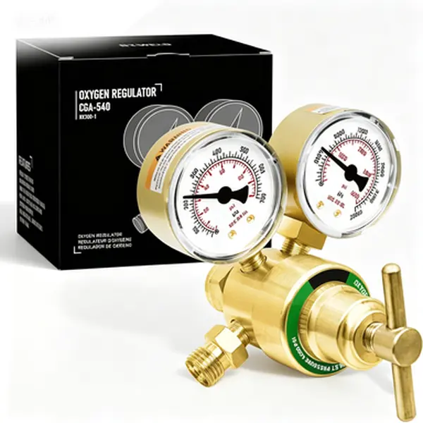 High Flow T-Handle Oxygen Regulator with Gauges, CGA 540 Inlet for Welding Torch Cutting Kit, Durable Brass Construction, Compatible with V-Style Torches, Professional Gas Control Valve