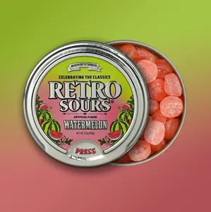 Watermelon Retro Sour Tins - Hard Tangy Candy - Tangerine, Citrus, Mango , Red Apple, Passionfruit, Watermelon, Raspberry 1 Tin tiktok candy (3 Pack)