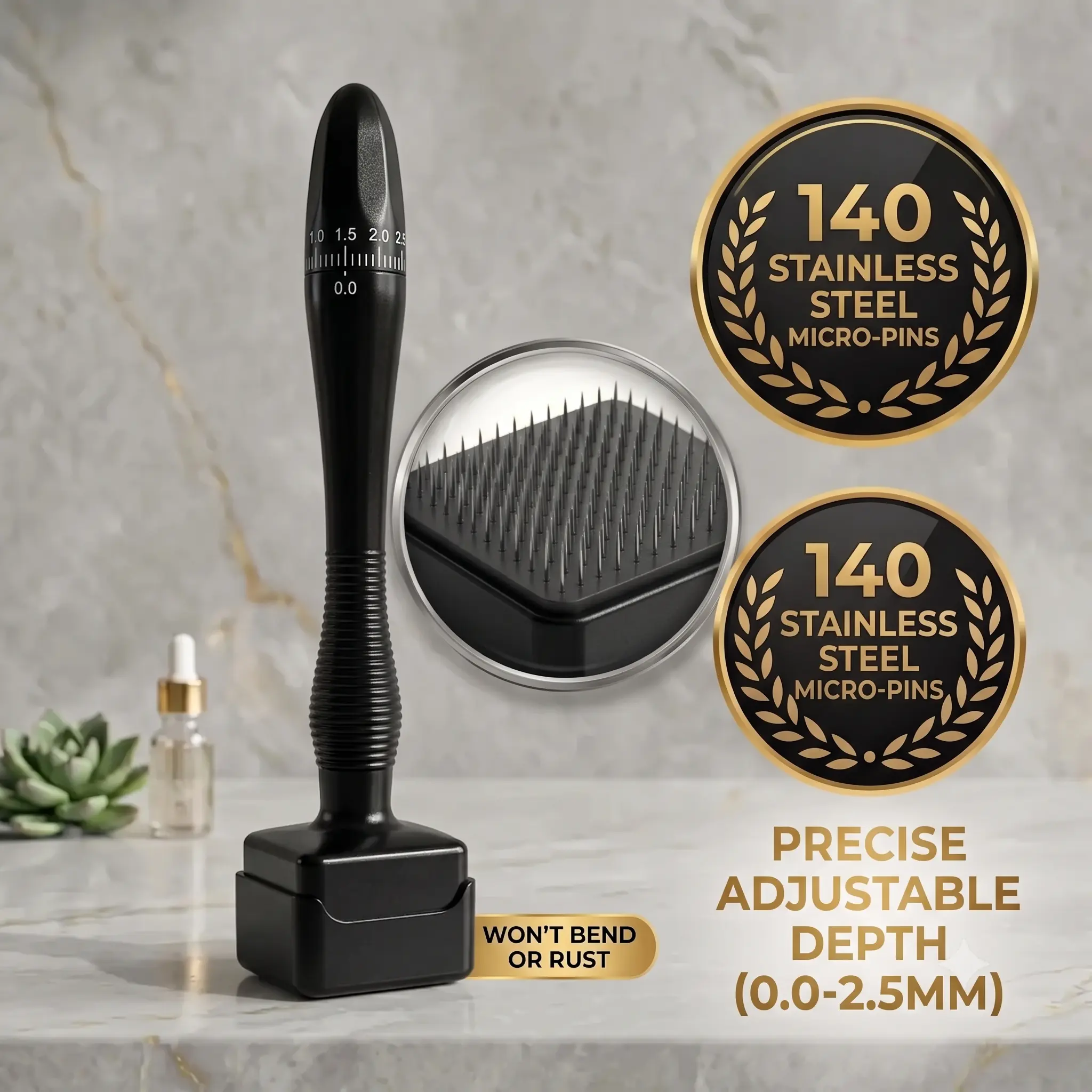 Adjustable Microneedle Stamp Tool for Face Skincare, Stainless Steel Derma Stamp with Customizable Design, At-Home Beauty Tool for Serum Application, Portable Self-Care Skincare Routine