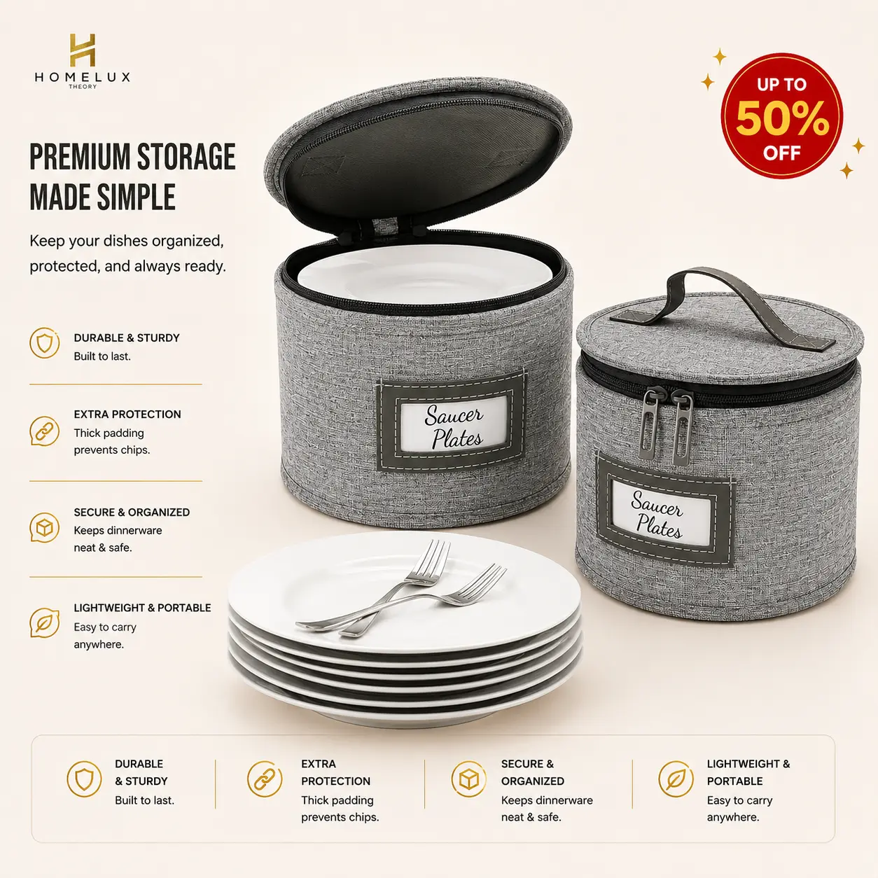 Storage Containers with Lid – 2PC Hard Shell Dish Storage Boxes for Saucers, China & Dinnerware, Heavy Duty Storage with 24 Felt Pads | Homelux Theory sohochic