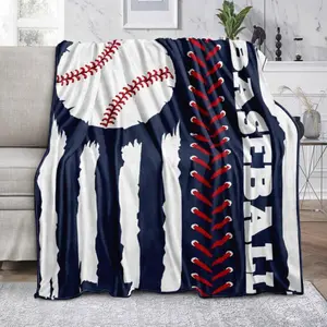 Soft Baseball Pattern Flannel Throw Blanket, Casual Sports Nap Blanket, Warm and Comfortable Throw Blanket for Home, Nap, Travel, Camping Warm casual sport