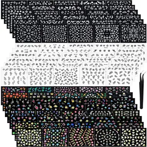 5000 Pieces Flower Nail Stickers 100 Sheets 3D Self-Adhesive Nail Floral Stickers Multi-Design Flower Nail Decals Multicolor Flower Manicure Stickers with Tweezer