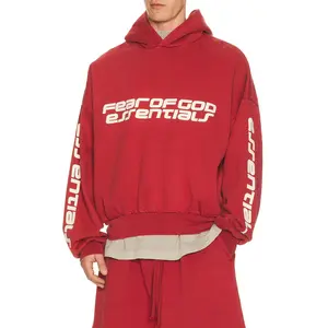 Fear of God ESSENTIALS Cropped Relaxed Hoodie in Crimson