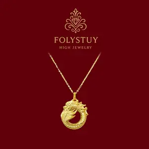 [34mm with 27.5mm Dragon-shaped pendant 【FOLYSTUY (YNK17)】] Dragon-shaped Pendant Gold Design Accessory